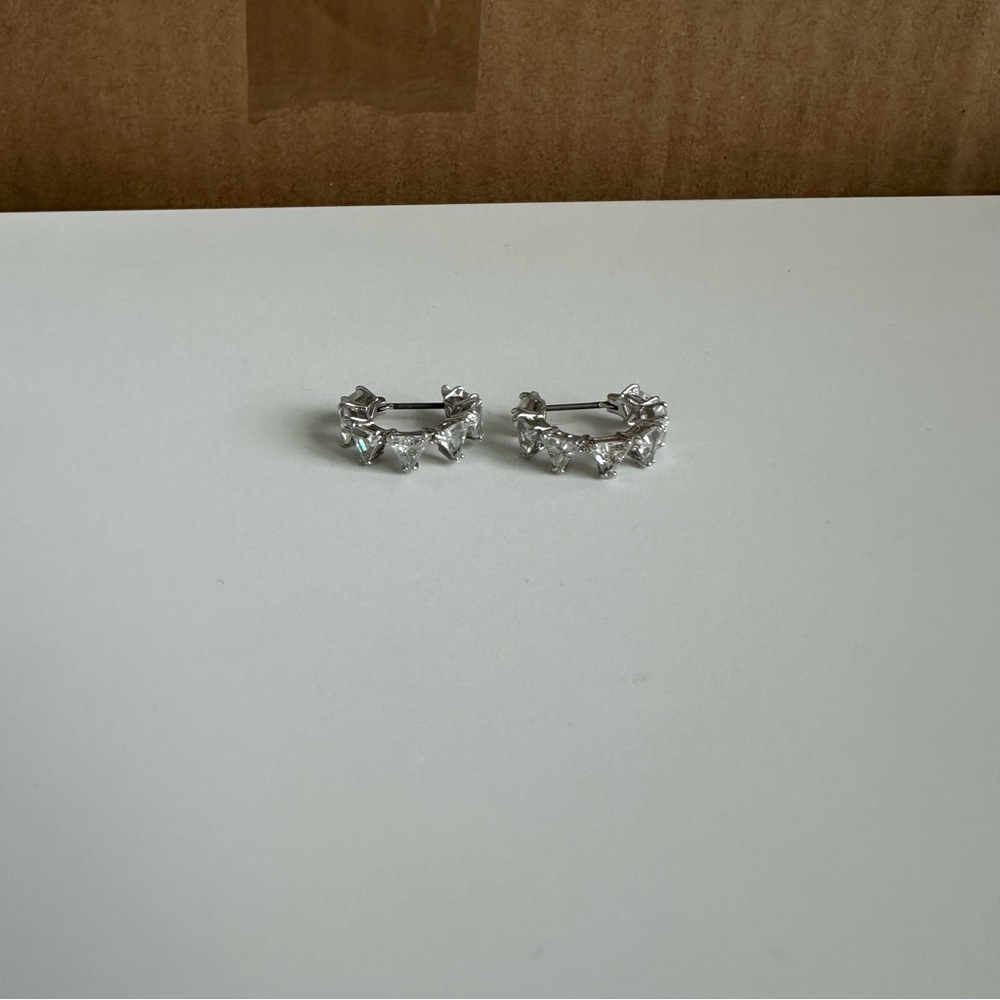 Swavorski Matrix Hoop Earrings White Rhodium Plated Diamond Mini Small Hoop Tiny - Picture 6 of 15